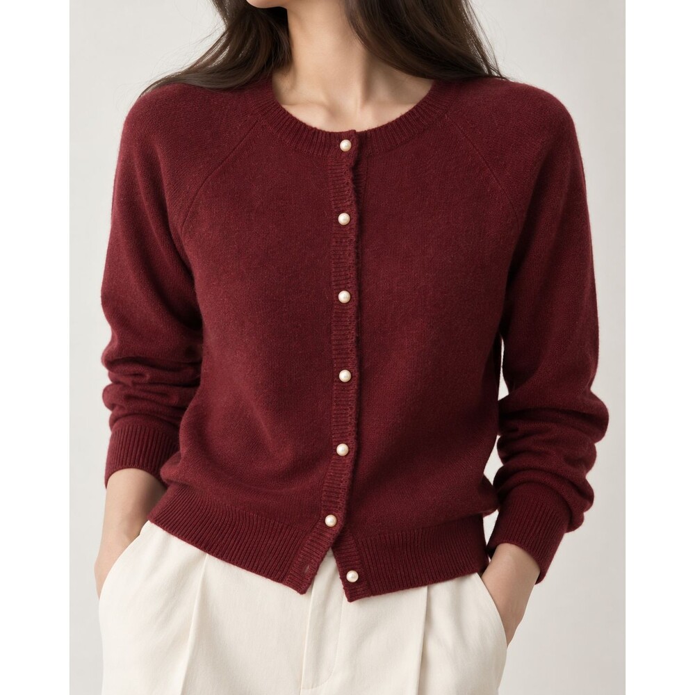 Karen Scott Women S Burgundy Pearl Button Cardigan Sweater Preppy Classic Knit